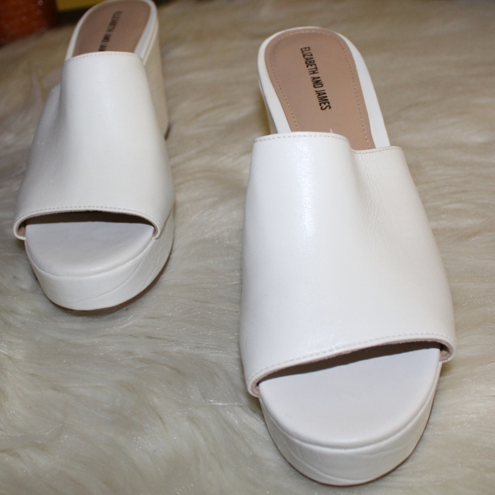 Elizabeth & James Chic White Faux Leather Open Toe Platform Clogs Mules Heels - Picture 10 of 16